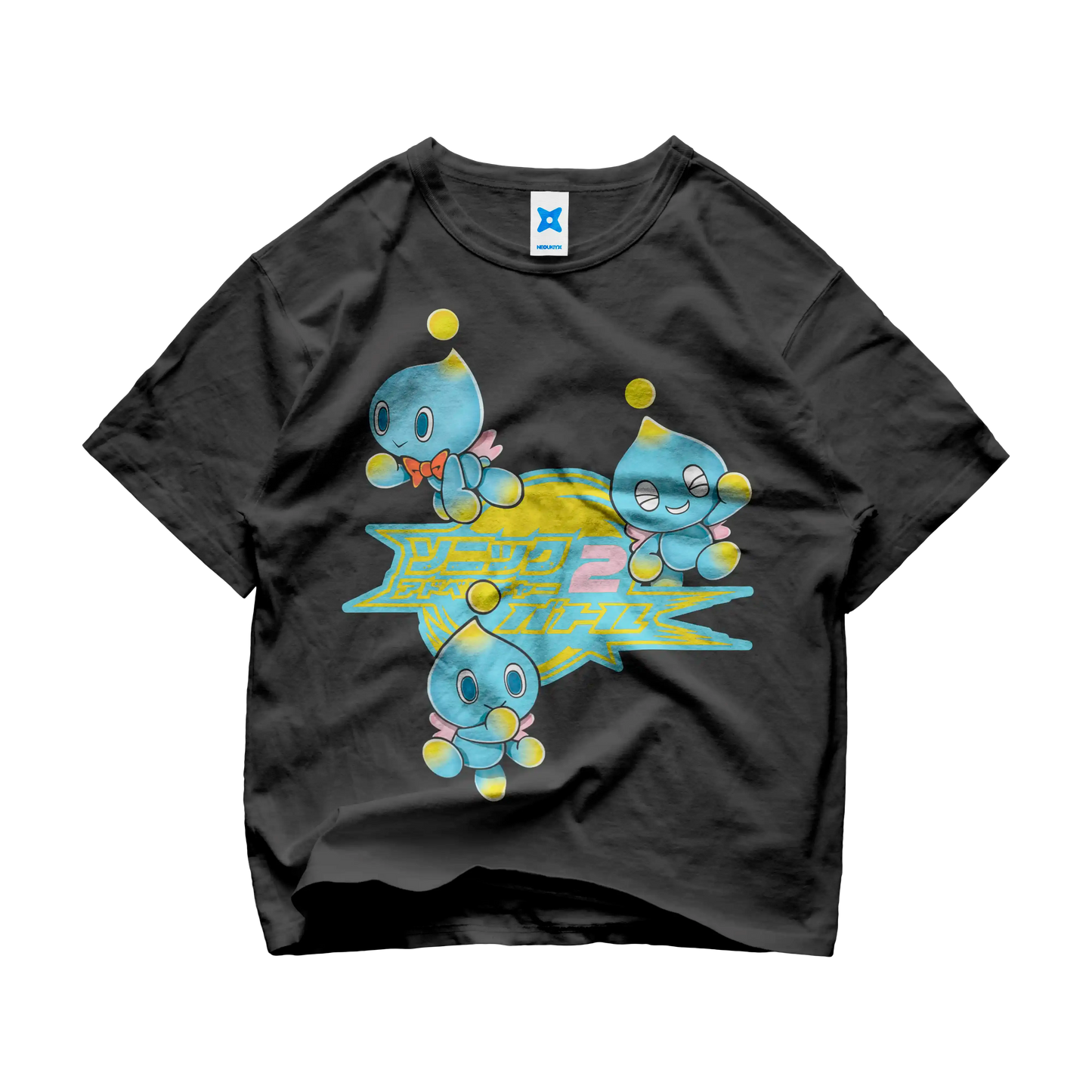 Black Chao Garden t-shirt featuring three cute Chao from Sonic Adventure 2 with Japanese logo