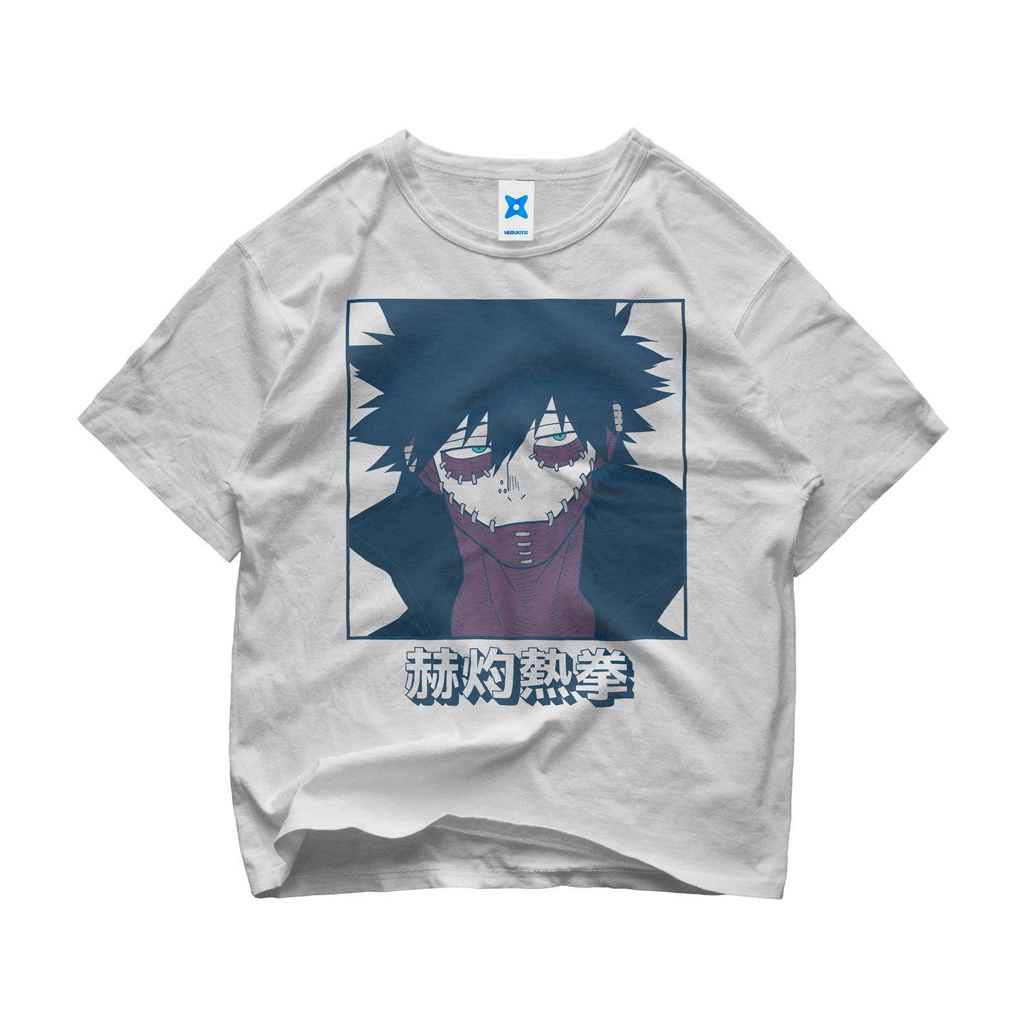 Dabi t-shirt from My Hero Academia with anime portrait and Japanese name in bold style