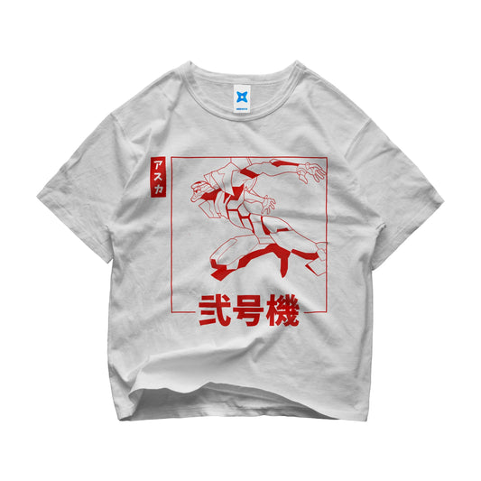 Evangelion t-shirt with red Eva Unit-02 outline and Japanese text referencing Asuka and the mech