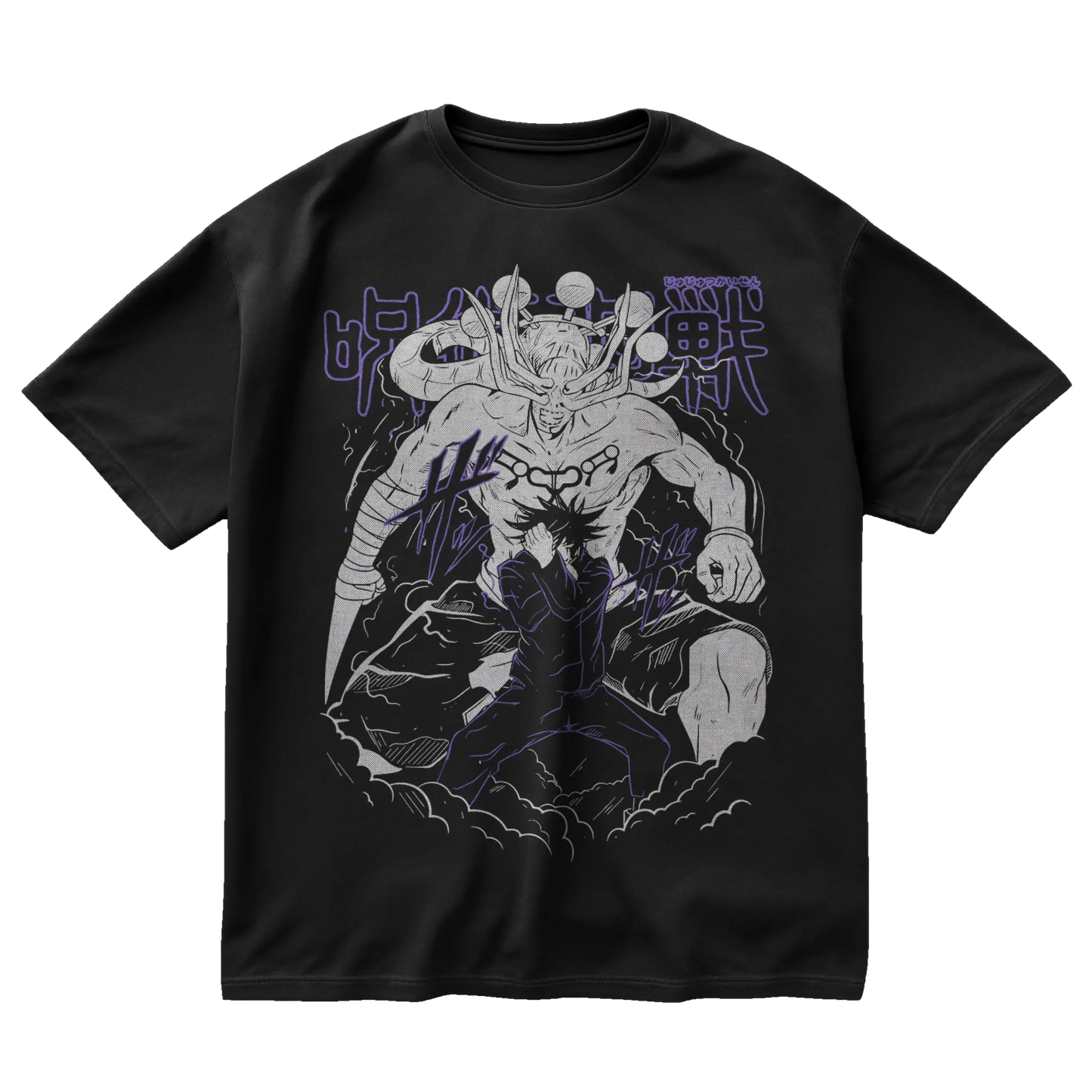 Megumi Fushiguro t-shirt from Jujutsu Kaisen featuring Sukuna possession form with cursed markings and manga design