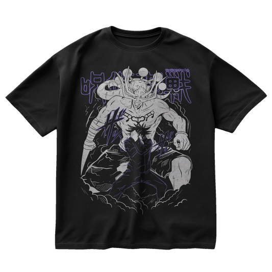 Megumi Fushiguro t-shirt from Jujutsu Kaisen featuring Sukuna possession form with cursed markings and manga design