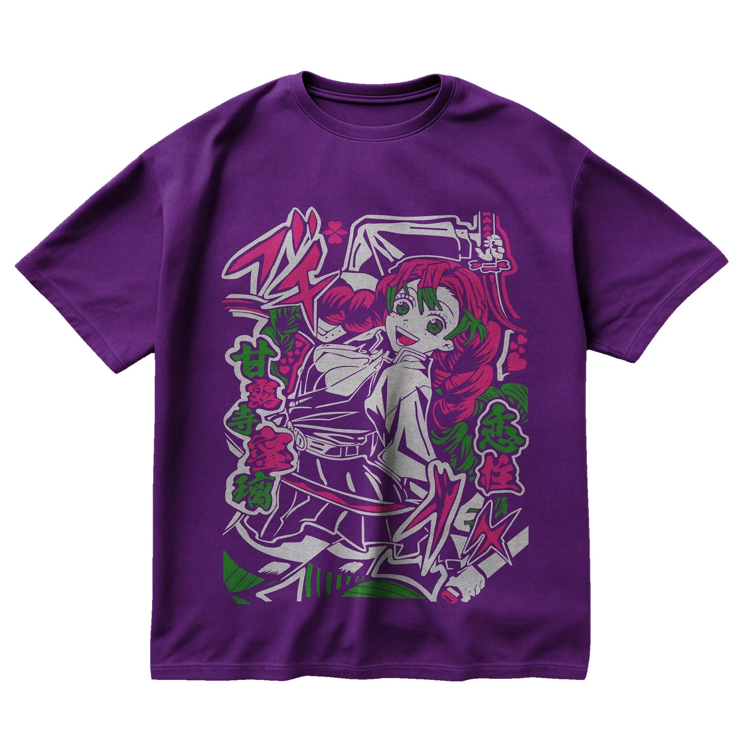 Mitsuri Kanroji pink t-shirt from Demon Slayer with manga style design and bright pink-green accents
