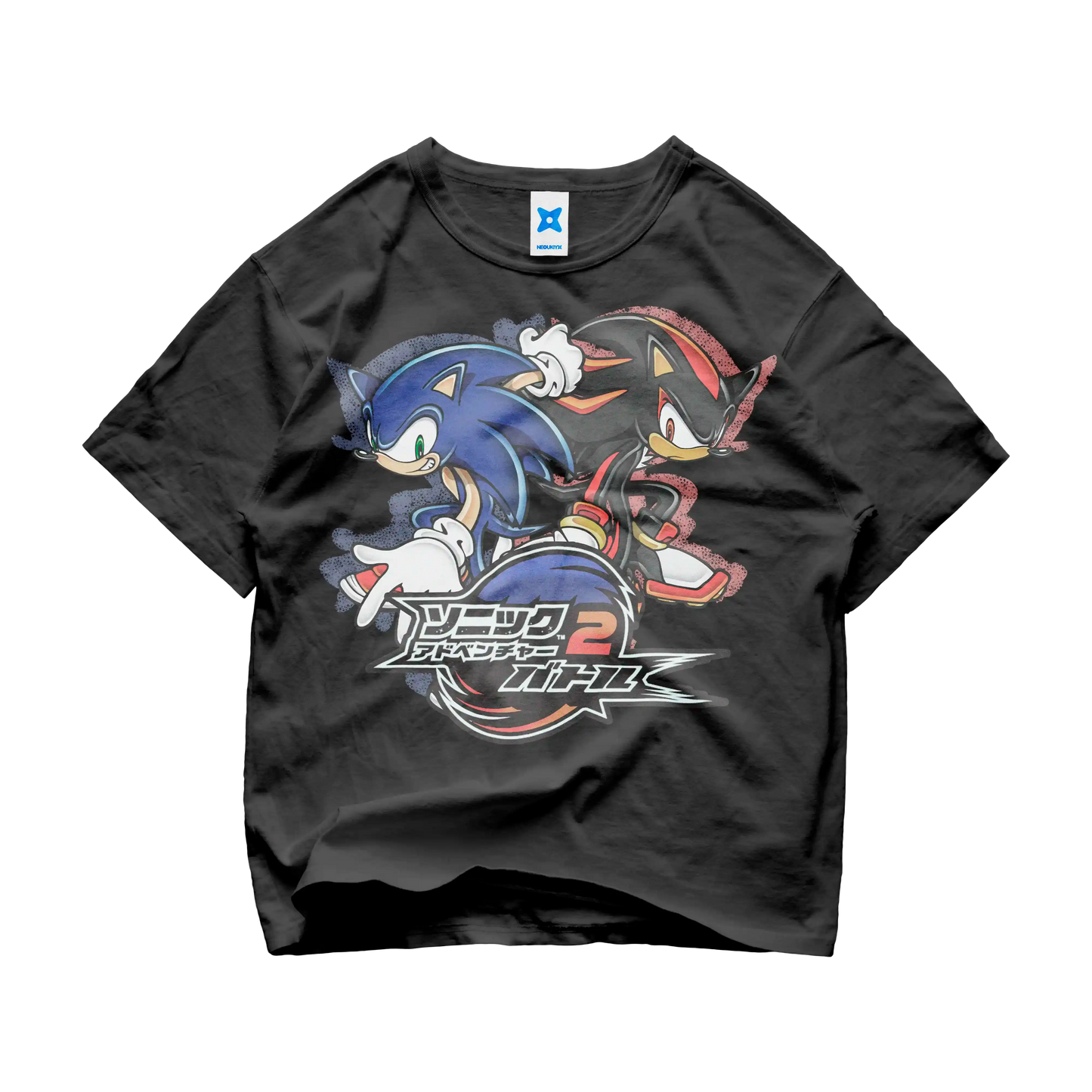 Sonic Adventure 2 Battle black t-shirt with Sonic and Shadow back-to-back and Japanese logo