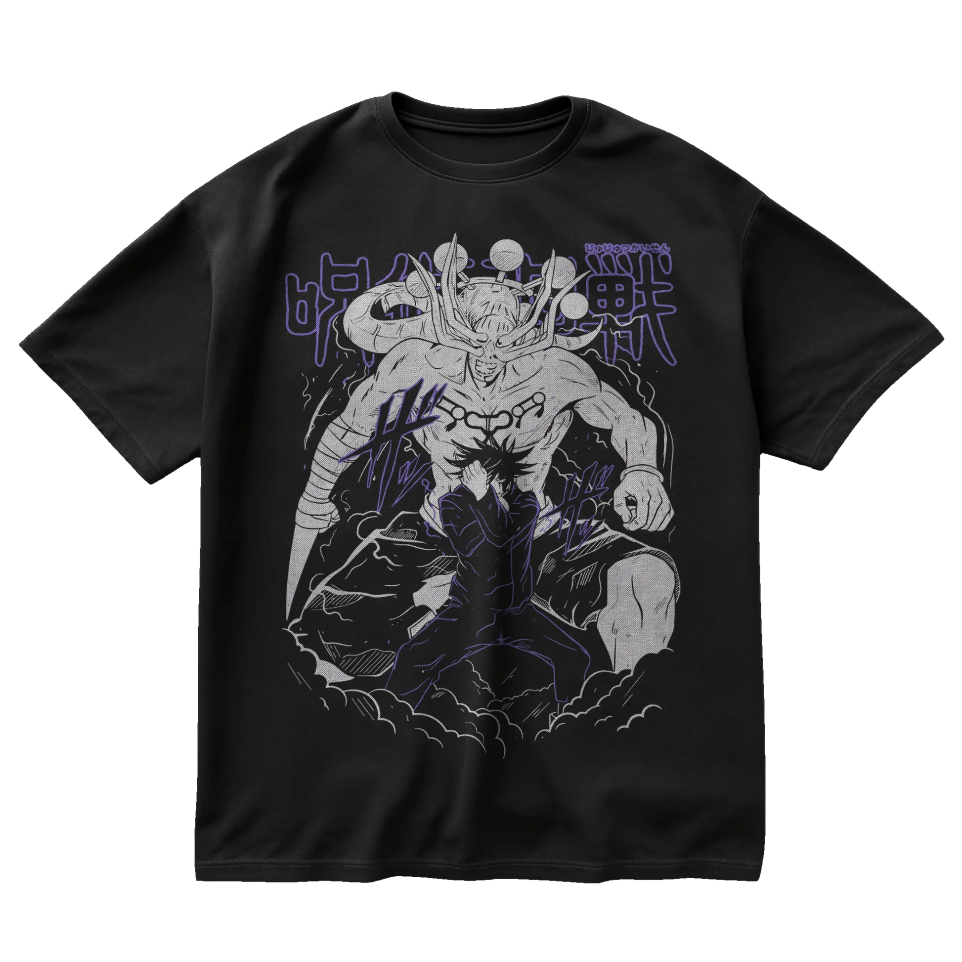 Megumi Fushiguro t-shirt from Jujutsu Kaisen featuring Sukuna possession form with cursed markings and manga design
